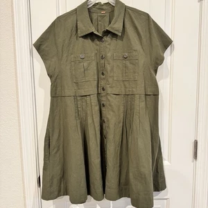 Free People Ronnie Poplin Mini Dress Size Large Green Color Garden Snake - Picture 1 of 7