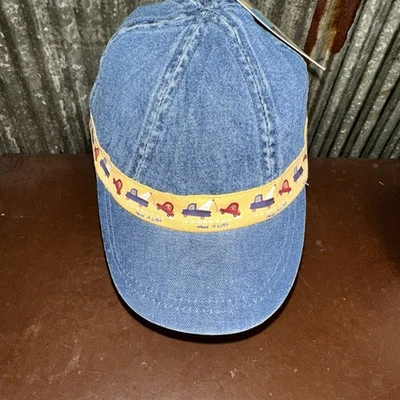 Vtg 90s Carters Baby Denim Baseball Hat Cap 12-24 Months Cars Elastic Back - Image 1 of 4