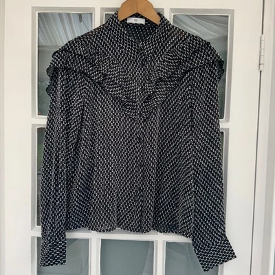 Blusa Damas La Redoute Francesa Negra Volantes Cuello Talla 14 Foto 1 de 4