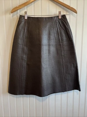Handmade Vegan Faux Leather Skirt 70’s Brown Small Women Raw Hem No Tags - Image 1 of 4