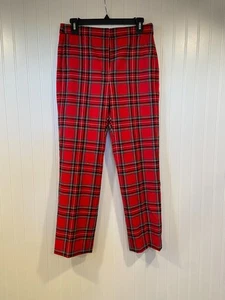 J. Pantalone Crew Donna 6P Natalizio Tartan Plaid Winnie Lunghezza Caviglia Rosso Lana - Foto 1 di 6