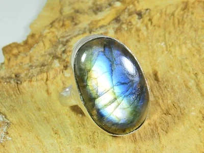 Anillo de plata esterlina sólida 925 piedras preciosas de labradorita azul na... - Imagen 1 de 4