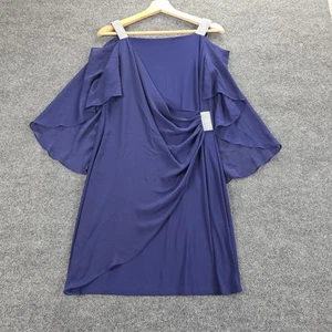 MSK Dress Womens Small Navy Blue Cold Shoulder Rhinestone Cape Overlay Cocktail - Picture 1 of 14