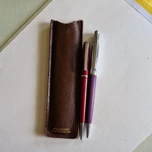 2 x Vintage Propelling Pencils with built in erasers & leather pen holder - Picture 1 of 6