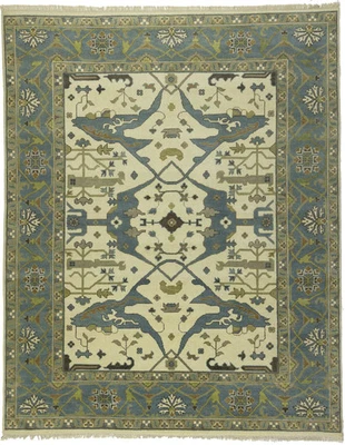 Hand-Knotted Cream Floral Style Oushak Chobi Oriental Rug Bedroom Decor 9X12 ft - Image 1 of 4