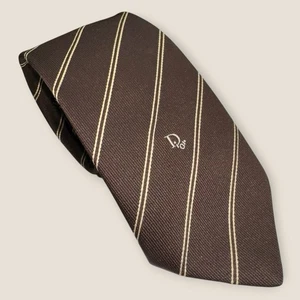 Christian Dior - Men’s Vintage Neck Tie - Brown & Tan Diagonal Stripe - 58” - Picture 1 of 11