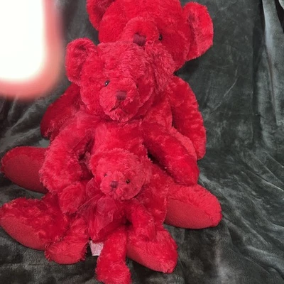 Russ "Scarlet" 8"" 17""20"" 3 填充泰迪熊毛绒红色蝴蝶结柔滑柔软 (C8) — 第 1/4 张图片