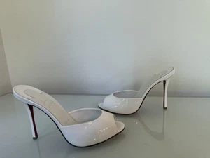 CHRISTIAN LOUBOUTIN Me Dolly Peep Toe Slide Sandal W302 Bianco White Heel 37.5 - Picture 1 of 15
