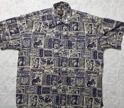 Vintage Harley Davidson Hawaiian Shirt Men XL Beige Biker Button Up Tori Richard Foto 1 de 4