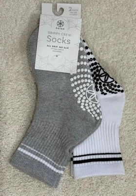 GAIAM 2-Pack Grippy Crew Socks Pilates Yoga Barre White Gray One Size - Image 1 of 4