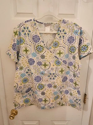 SB WOMENS SCRUB, LG, FLORAL MULTI-COLOR PRINT, MINT! - Image 1 of 4