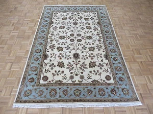 6 x 9'3 Hand Knotted Ivory Sky Blue Persian Tabriz With Silk Oriental Rug G5226 - Picture 1 of 12