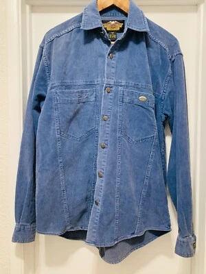 Vintage Harley Davidson Corduroy Shirt Blue Long Sleeve Button Up Sz. S - Image 1 of 4