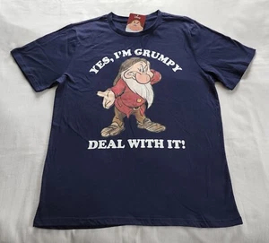 Disney Grumpy Mens Deal With It Navy Printed Short Sleeve T Shirt Size S New - Picture 1 of 4
