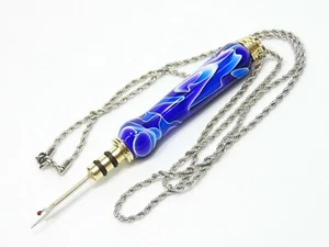 Handmade Seam Ripper Necklace w/ Stiletto, Purple Blue White Water Acrylic - Picture 1 of 7