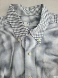 Brooks Brothers 346 blau kariertes Herrenhemd Button Down 16-33 bügelfrei L/S - Bild 1 von 13