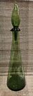 17" Tall Vintage Genie Green Glass Decanter Bottle Mid Century Modern