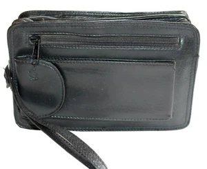Borsa in pelle nera da uomo borsa da polso tempo libero custodia cellulare occhiali astuccio - Foto 1 di 3