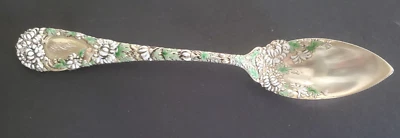 Antique Durgin Sterling Silver and Enamel Citrus Spoon Chrysanthemum 6" - Image 1 of 4