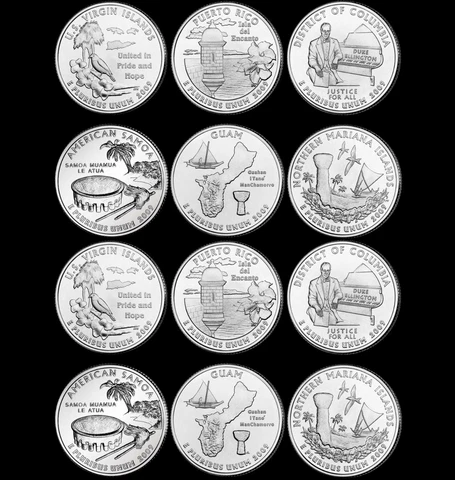A COMPLETE 2009 P and D 12 Coin BU Territorial Quarter SET Territories Mint US Cover