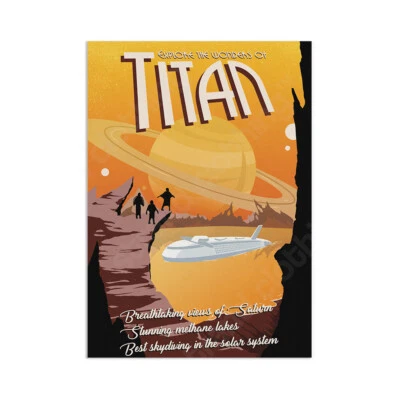 Посетите титан стены художественный печатный плакат ретро для путешествий космической науки Sci Fi Солнечная система - Изображение 1 из 3