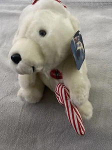 Vintage 1993 Coca Cola Polar Bear 10” Plush Santa Candy Cane W/ Tags - Picture 1 of 7