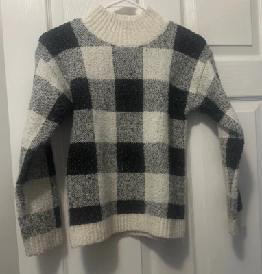 Cat An Jack Girls Sweater Black And White Check Size 10/12 Large - Image 1 of 4