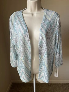 Alfred Dunner Women’s Blue Open Front 3/4 Sleeve Lightweight Cardigan s PM - Picture 1 of 7