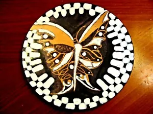 UNIQUE SIGNED 'PEROSA' ENAMEL OVER COPPER LARGE BUTTERFLY 8 1/2" DISH EXC - Picture 1 of 7