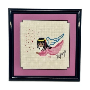 Vtg Degrazia Needlepoint Native American Girl Angel w/ Wand Magenta Completed - Picture 1 of 13