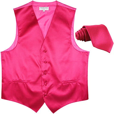 New formal men's tuxedo vest waistcoat_necktie horizontal stripes hot pink prom - Image 1 of 4