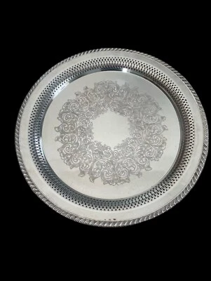PLACA PLATEADA LG WM A.ROGERS DE COLECCIÓN. "BANDEJA DE SERVIR PERFORADA REDONDA 15"" BORDE GADROON #172" Foto 1 de 2
