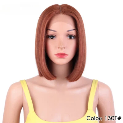 Peluca de Encaje Sintético Peluca Cosplay Corta 12" Color Amarillo Peluca de Encaje Negro Peluca de Mujer Foto 1 de 4