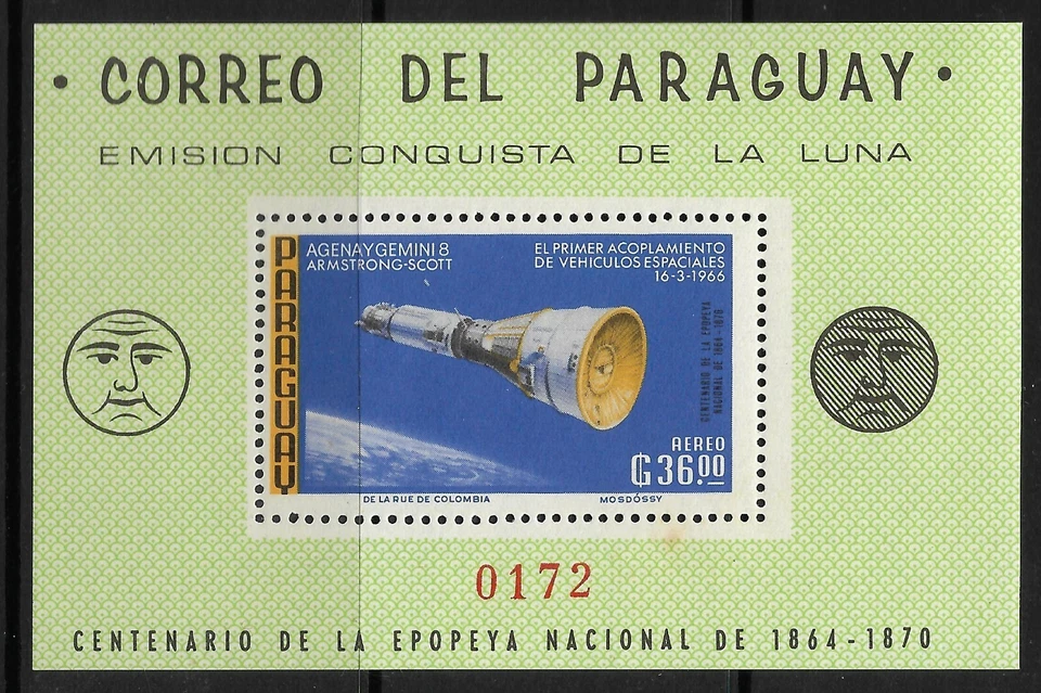 STAMPS-PARAGUAY. 1966. Moon Exploration Perf Miniature Sheet. Mi: BL 89. MNH - Image 1 of 1