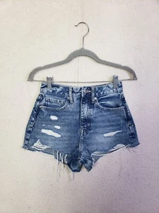 Forever 21 Women Short 24 Blue 100% Cotton High Rise Cut Off Destressed Denim - Picture 1 of 20