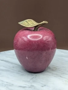 Vtg Red Apple Paperweight Marble Alabaster Stone Home Office Desk Decor 4" - Picture 1 of 15