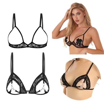IINIIM DE Damen Harness Elastische Cupless Cage BH Sehen Sie durch Spitze Dessous Sexy