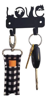Mini Love Cats Wall Key Hanger/ Organizer with 2 Hooks 3.5 inch -Made in USA - Image 1 of 3