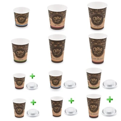 Kaffeebecher Einweg Pappbecher Coffee to go 80-400ml 6 Größen Auswahl Deckel Set - Bild 1 von 2