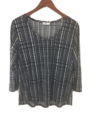 Vince. Top grande de mezcla de algodón Pima manga 3/4 blanco y negro para mujer Foto 1 de 4