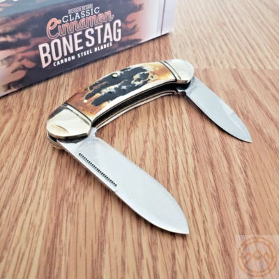 Rough Ryder Bow Canoe Pocket Knife Carbon Steel Blades Stag Bone Handle 2428 - Image 1 of 4