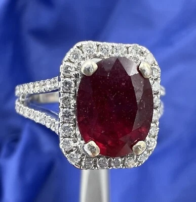 ANILLO DE CÓCTEL WOW PAVE ORO BLANCO 18K 2,20 CT RUBÍ Y HALO DE DIAMANTES DE 1,00 CT 5,5 Foto 1 de 4