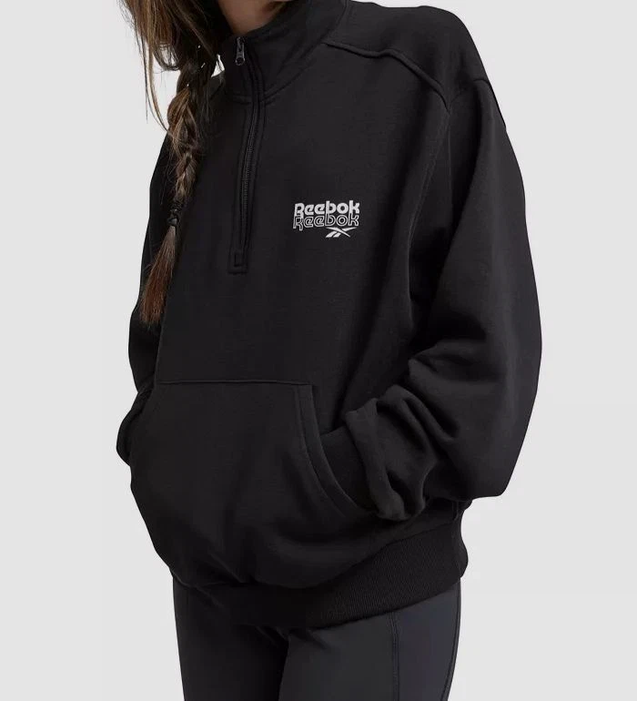 Reebok Women's Black Identity Brand Proud Quarter Zip Sweatshirt Sweater Size S