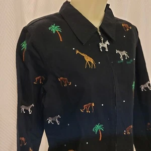 Quacker Factory Full Zip Long Sleeve Black Shirt Jacket Sz S Safari Embroidered - Picture 1 of 6