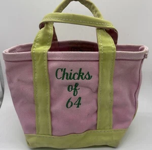 Vintage LL Bean Pink & Green Mini Boat Tote Monogrammed Chicks Of 64 Distressed - Picture 1 of 9