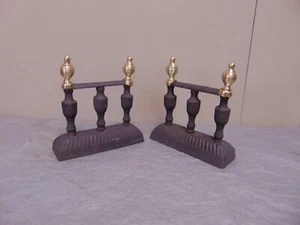 Andirons Fire Side Dogs Antique Brass & Cast Iron ref 936D (FREE UK POSTAGE) - Picture 1 of 6