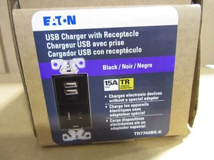 4 Eaton TR7740BK-K USB Charger with Receptacle Black Taper Resistant TR7740 New - Picture 1 of 4