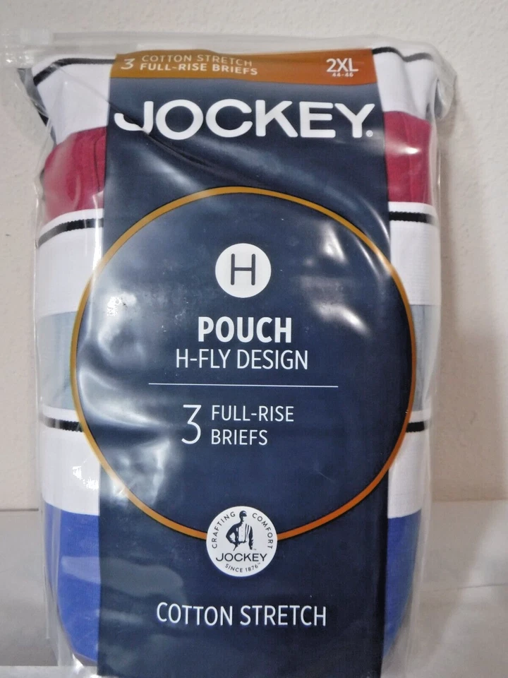 Jockey Pouch H Fly Design 3 Men's Full Rise Briefs 2xl Blue Gray Maroon 1145