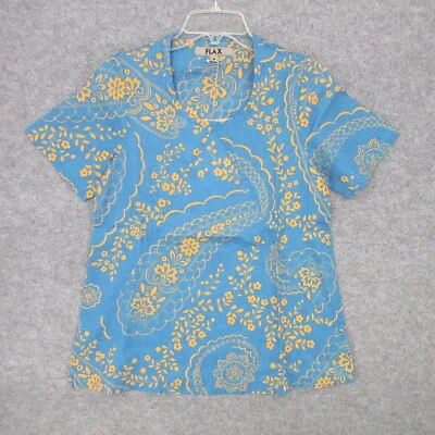 FLAX Designs Linen P XS Pullover Scoop Neck Floral Printed Short Sleeve New - Image 1 of 4