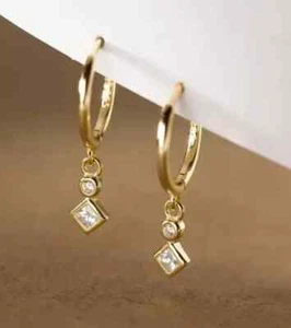 2Ct Lab Created Diamond Women's Drop Dangle Earrings 14K Yellow Gold Plated - Picture 1 of 4